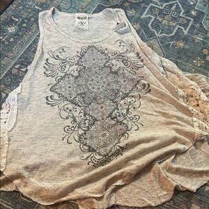 Vocal Heather Gray Tank Top with Lace and Cross Pattern